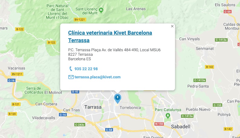 Mapa clínica veterinaría Kivet Barcelona Terrassa