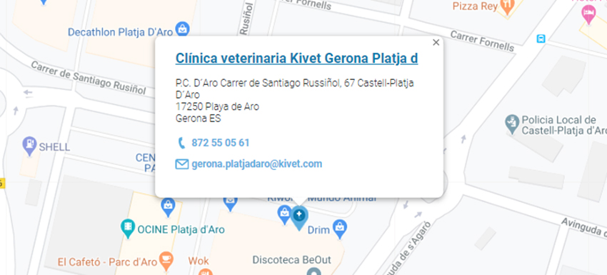 Mapa clínica veterinaria Kivet Gerona Platja d'Aro